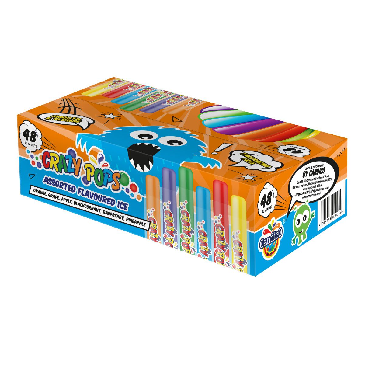 Crazy Pops Assorted Flavoured Freeze Ice Pops (Box of 48 x 40ml)