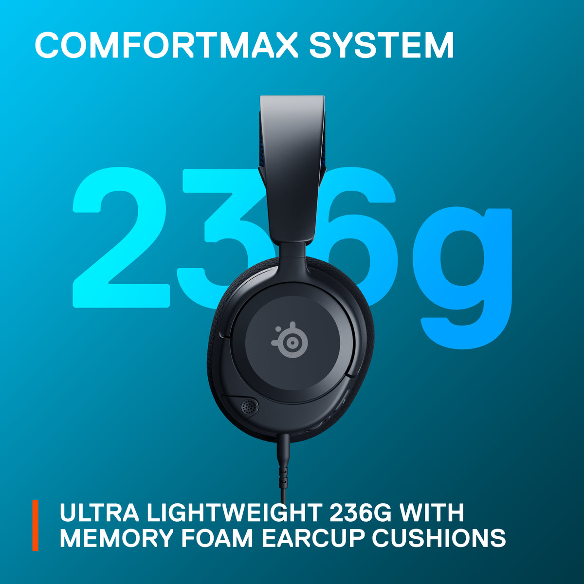 Detail view of AirWeave memory foam ear cushions and ComfortMAX stretch headband on Nova 1P