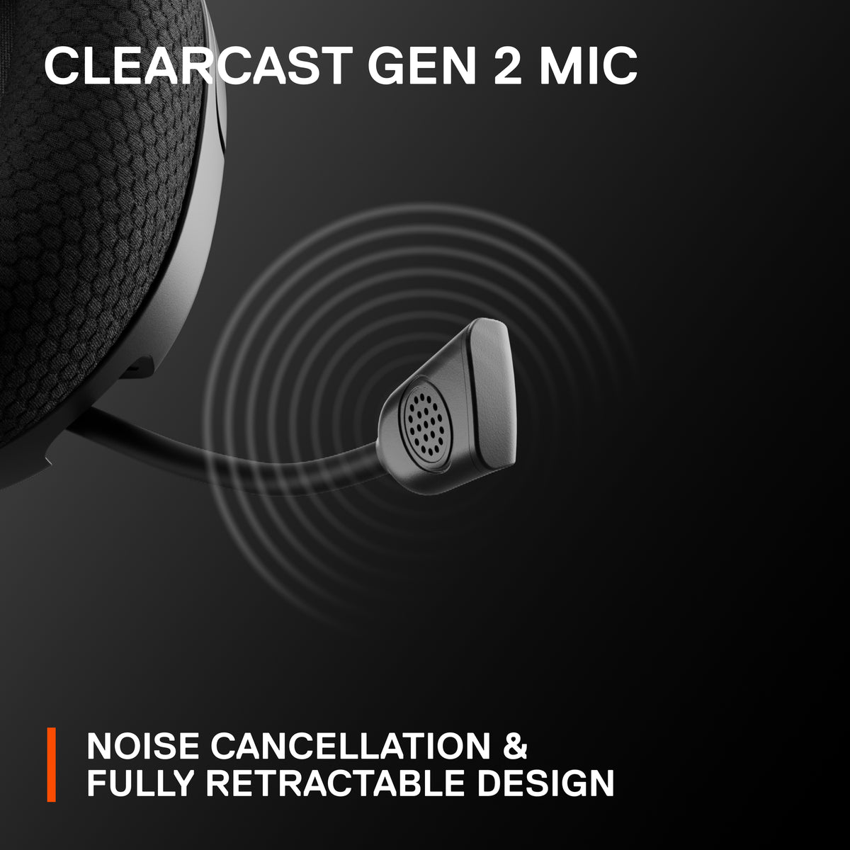 Detail view of volume dial and mic mute button on black Arctis Nova 1P earcup
