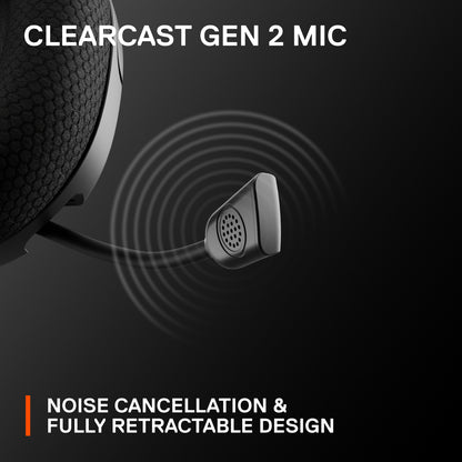 Detail view of volume dial and mic mute button on black Arctis Nova 1P earcup