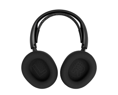 Detail view of volume dial mute switch and quick-switch wireless controls on Nova 5 black