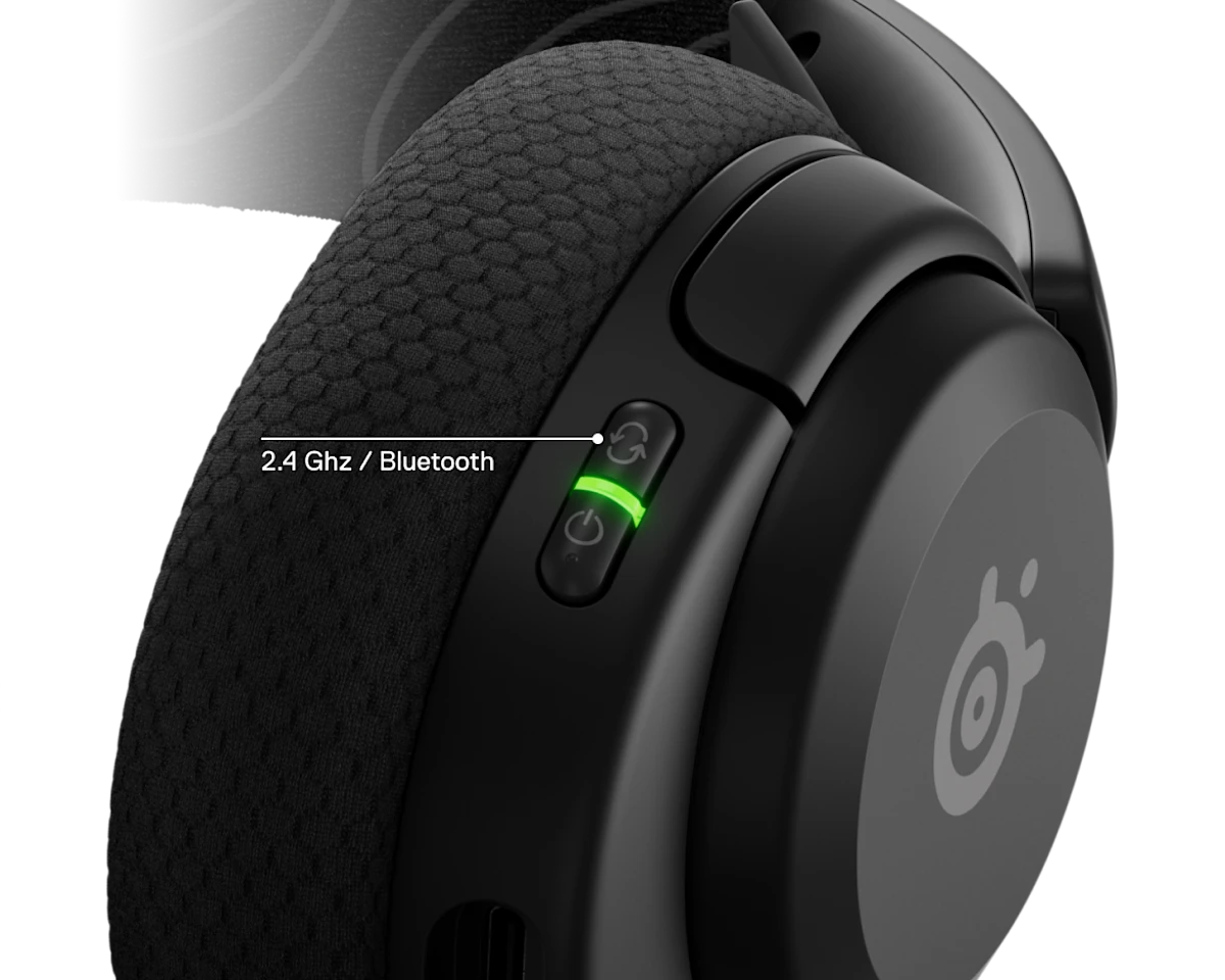 Close-up of fully retractable ClearCast 2.X boom mic on black Arctis Nova 5