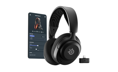 Side profile view of black SteelSeries Arctis Nova 5 gaming headset showing headband