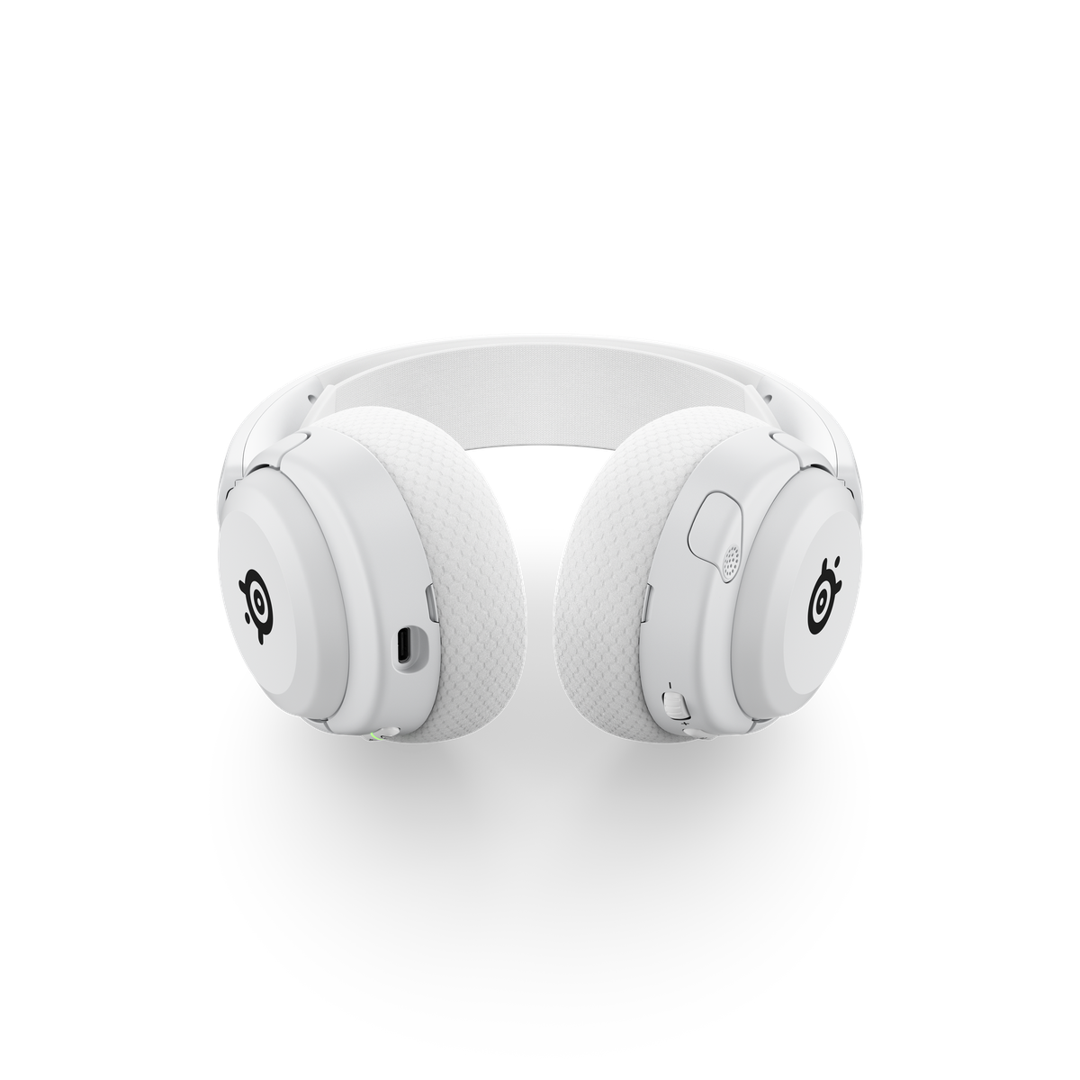 Side profile view of white SteelSeries Arctis Nova 5 gaming headset showing headband