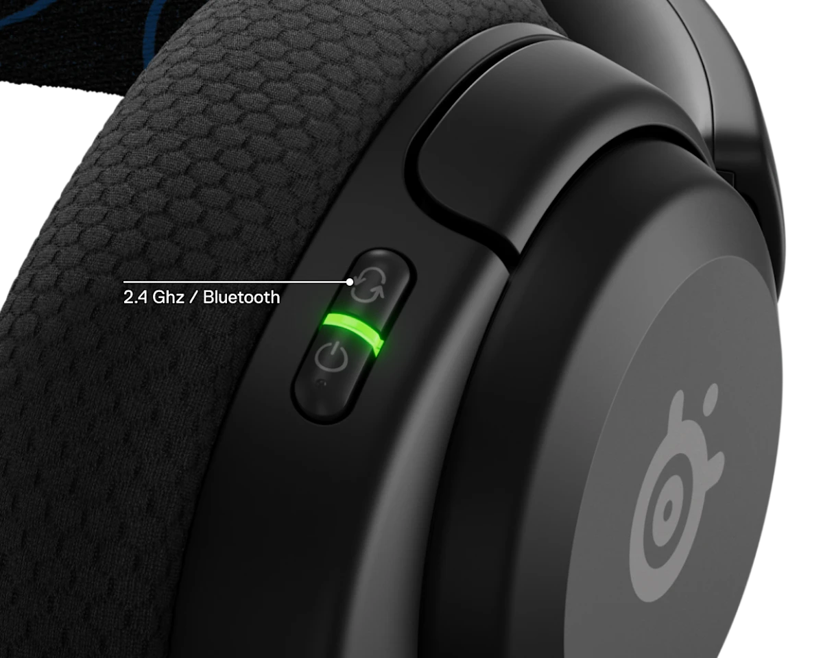 Close-up of fully retractable ClearCast Gen 2.X boom mic on white Arctis Nova 5P