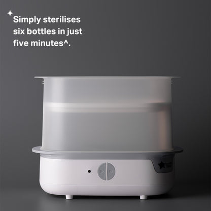 Close-up of the easy-lift safety handles on the Tommee Tippee steriliser