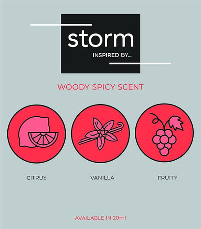 Olfactory notes of Perfume Box Storm showing Apple, Patchouli, and Vanilla