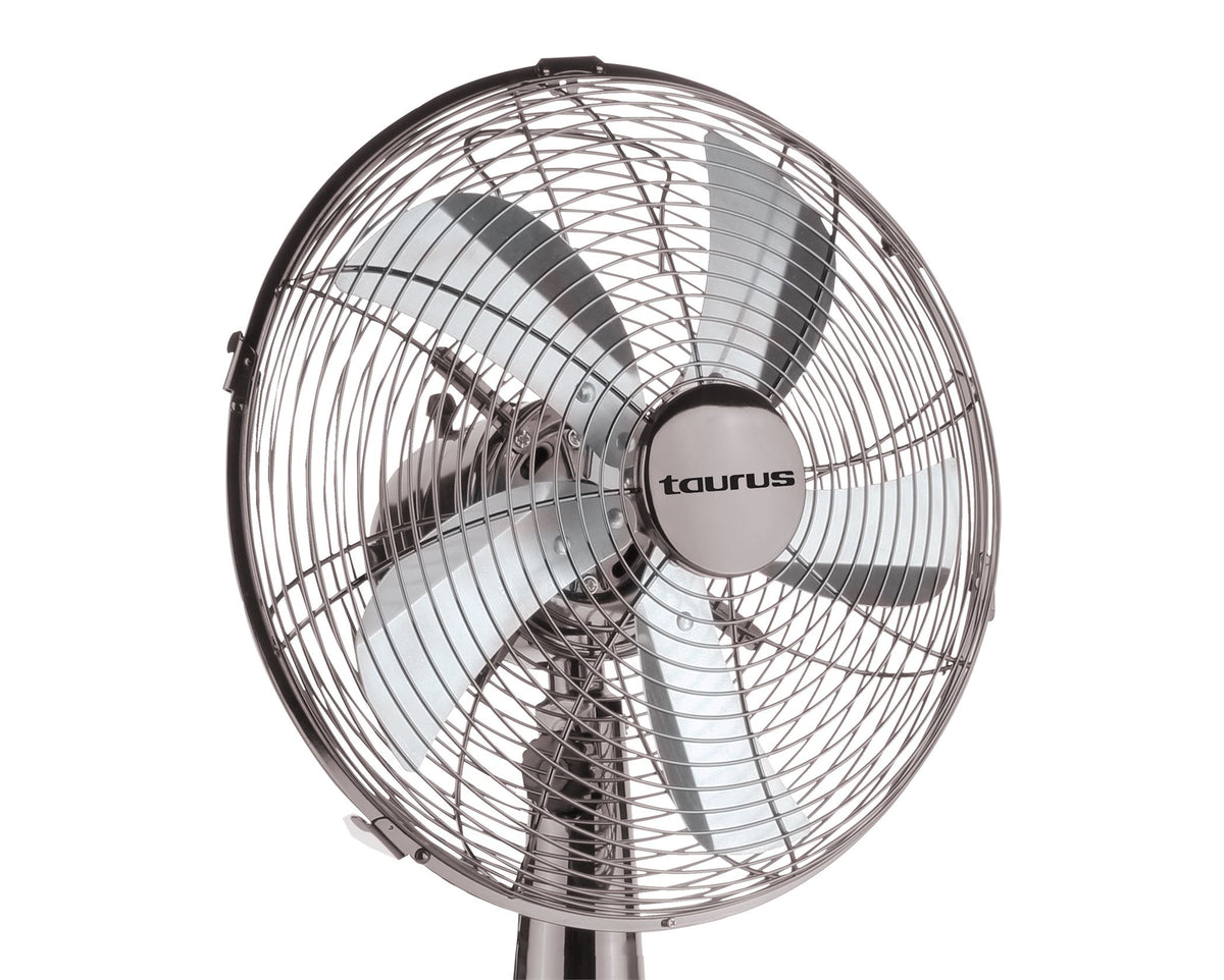 Detailed close-up showing 5 original color aluminum blades behind metal radial grille