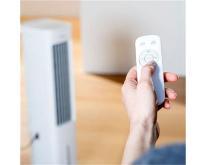 Taurus Snowfield Babel white tower air cooler positioned in a modern living room
