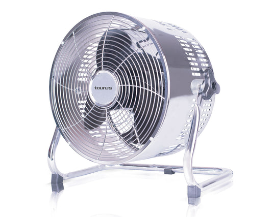 Taurus Ventilador Rafaga 25cm retro steel floor fan in silver front view