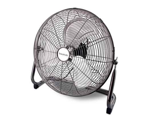 Taurus Ventilador Turbina 45cm stainless steel floor fan in black chrome front view