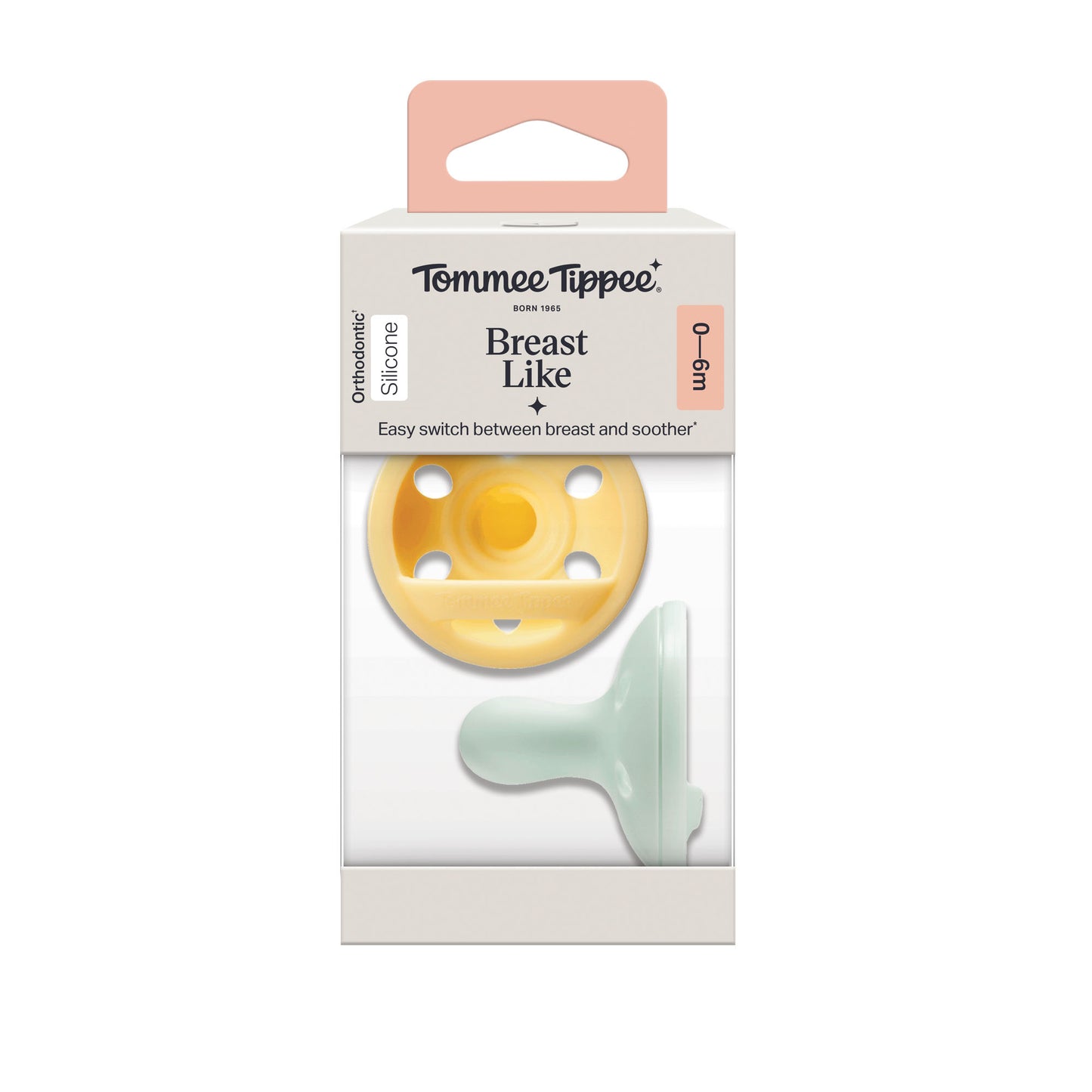 Pair of Tommee Tippee breastlike silicone dummies for babies 0 to 6 months