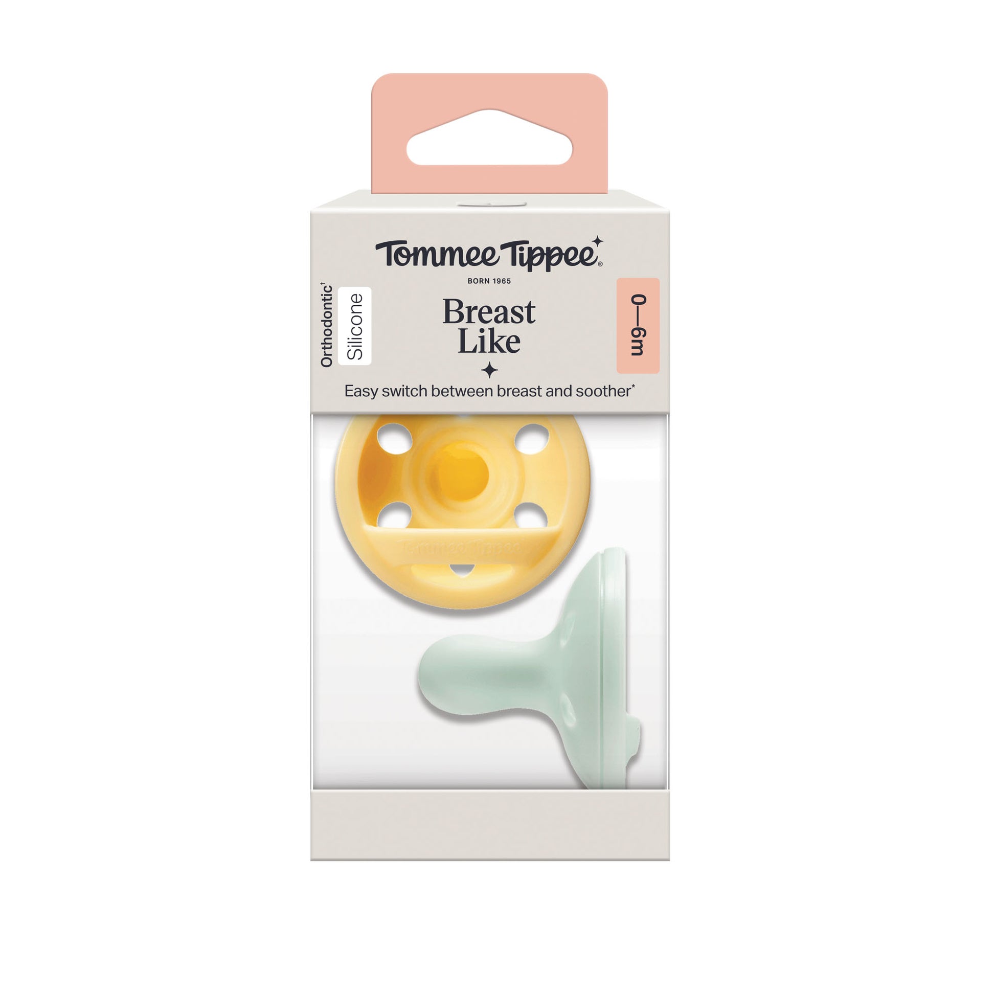 Pair of Tommee Tippee breastlike silicone dummies for babies 0 to 6 months