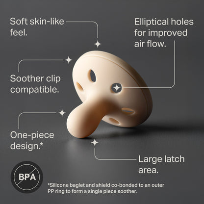 Official retail box packaging for Tommee Tippee Breastlike Soother 6-18M 2 pack