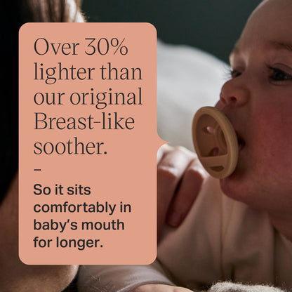 Side profile view showing curved facial shield on Tommee Tippee 0-6M breastlike soother