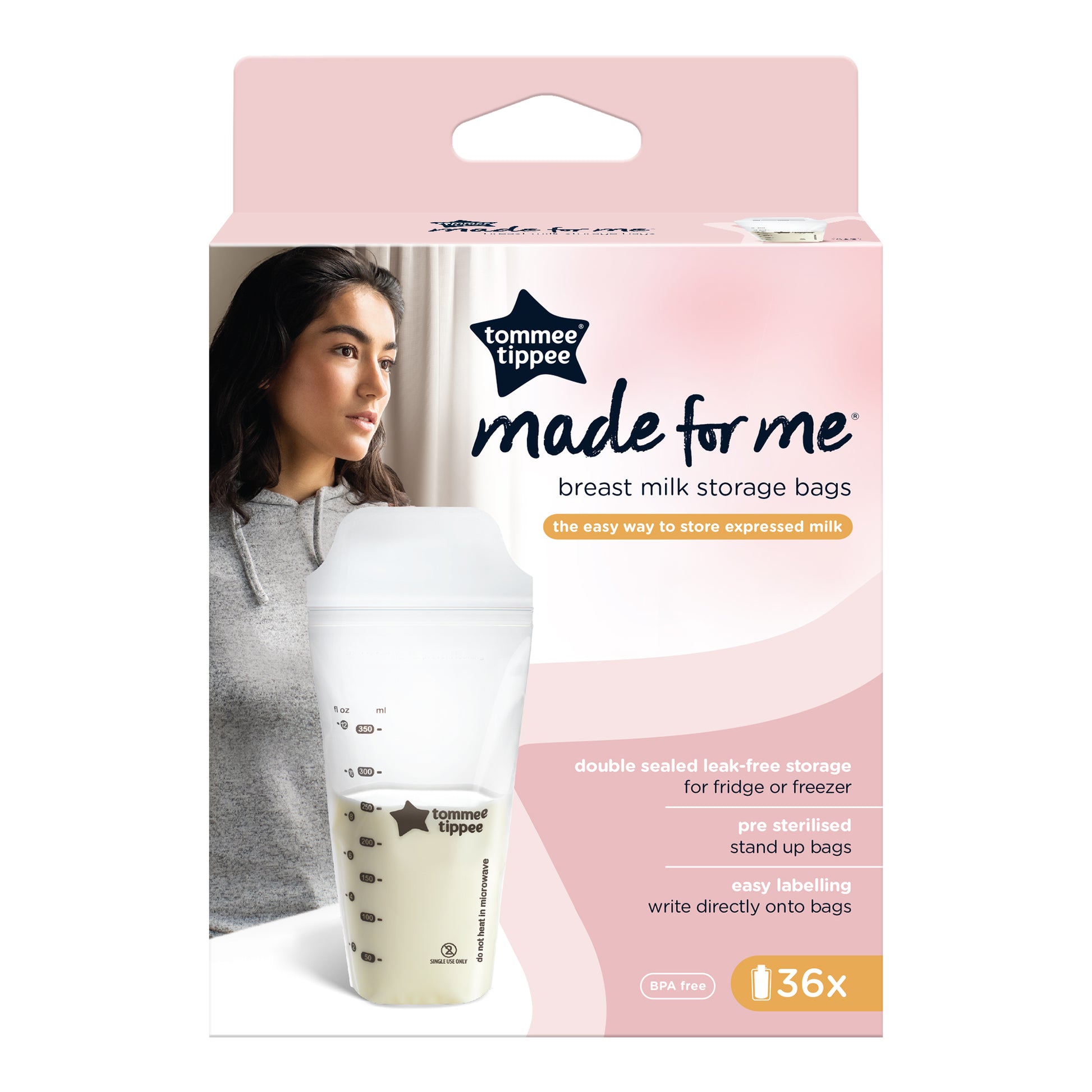 Tommee Tippee Natural Start breast milk storage bags 36-pack box