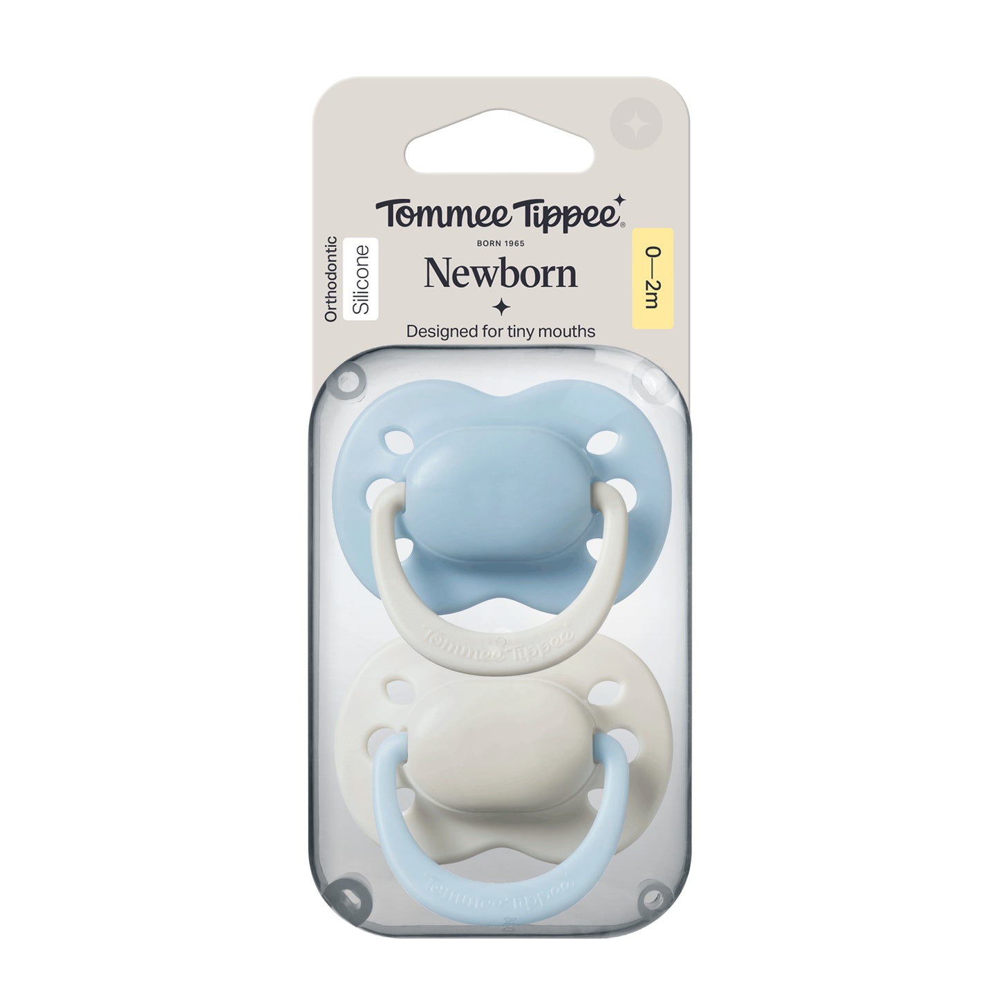 Detail of 6 airflow holes on curved shield of Tommee Tippee 0 to 2 month boy dummy