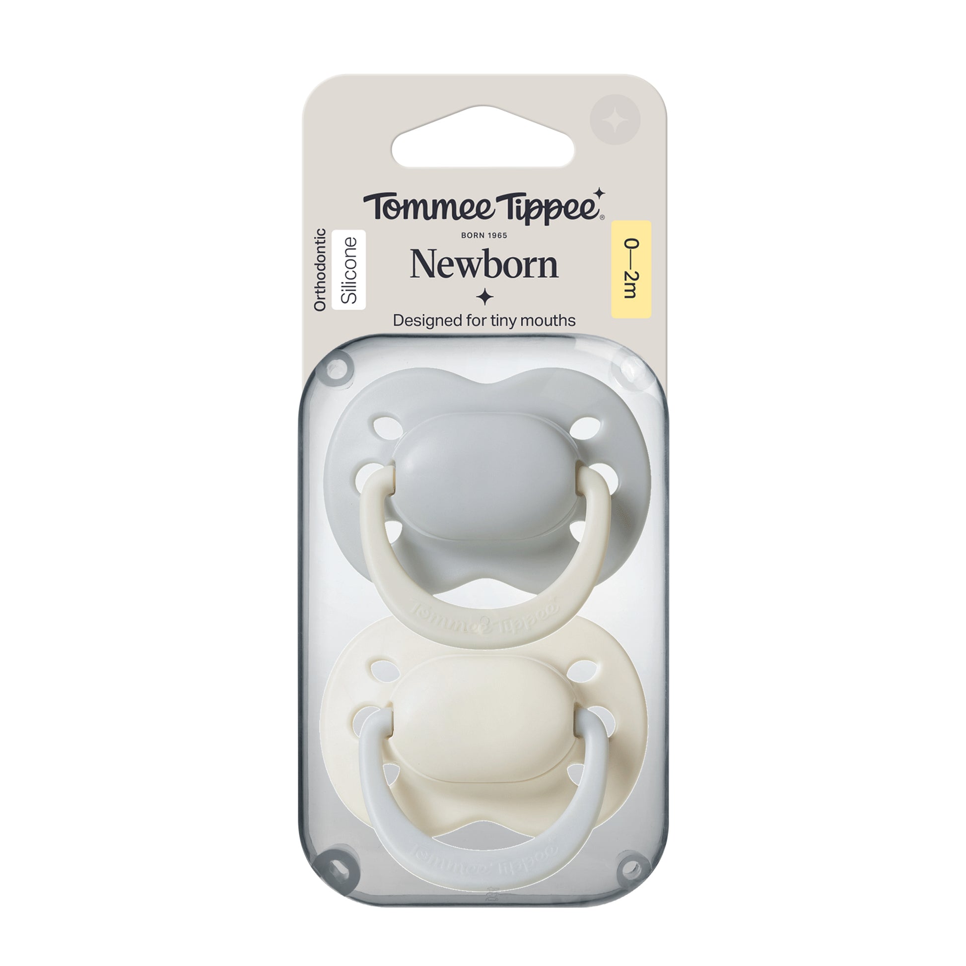 Open microwave steriliser travel pod containing two blue newborn soothers
