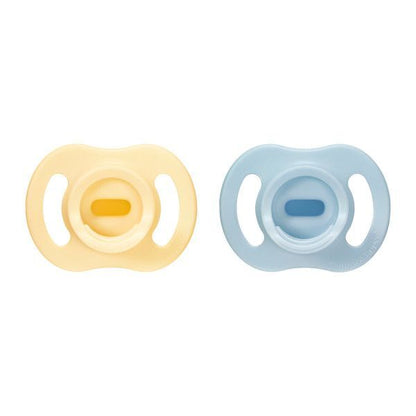 Close-up view of the symmetrical orthodontic vented silicone teat on Tommee Tippee dummy