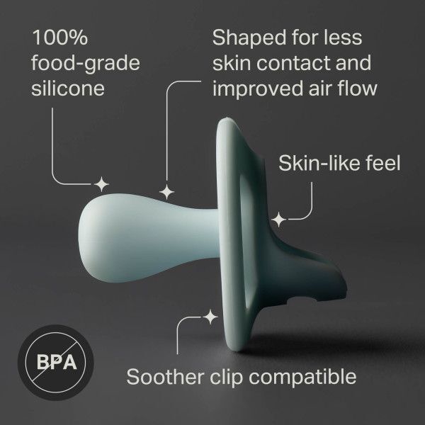 Tommee Tippee StayPut 6 to 18M soother graphic highlighting 20 percent lighter weight and BPA free