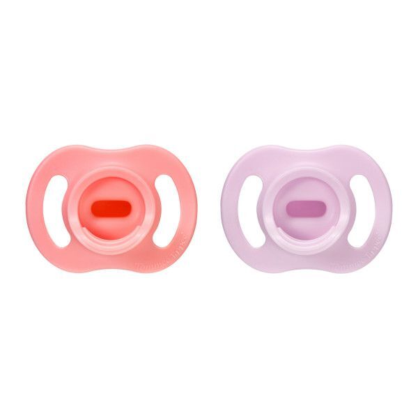 Pair of Tommee Tippee ultra-light StayPut 100% silicone dummies for newborns