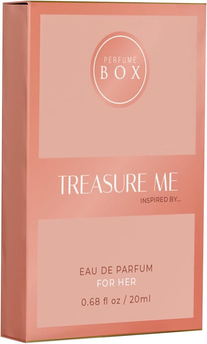 Portable 20ml travel size Perfume Box Treasure Me spray next to a vanity bag