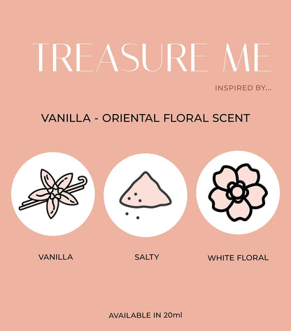 Olfactory notes of Perfume Box Treasure Me showing Ginger, White Flowers, and Ambergris