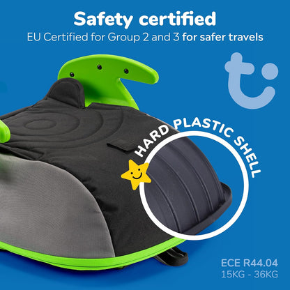 Trunki BoostApak green used as dining chair booster seat for kids