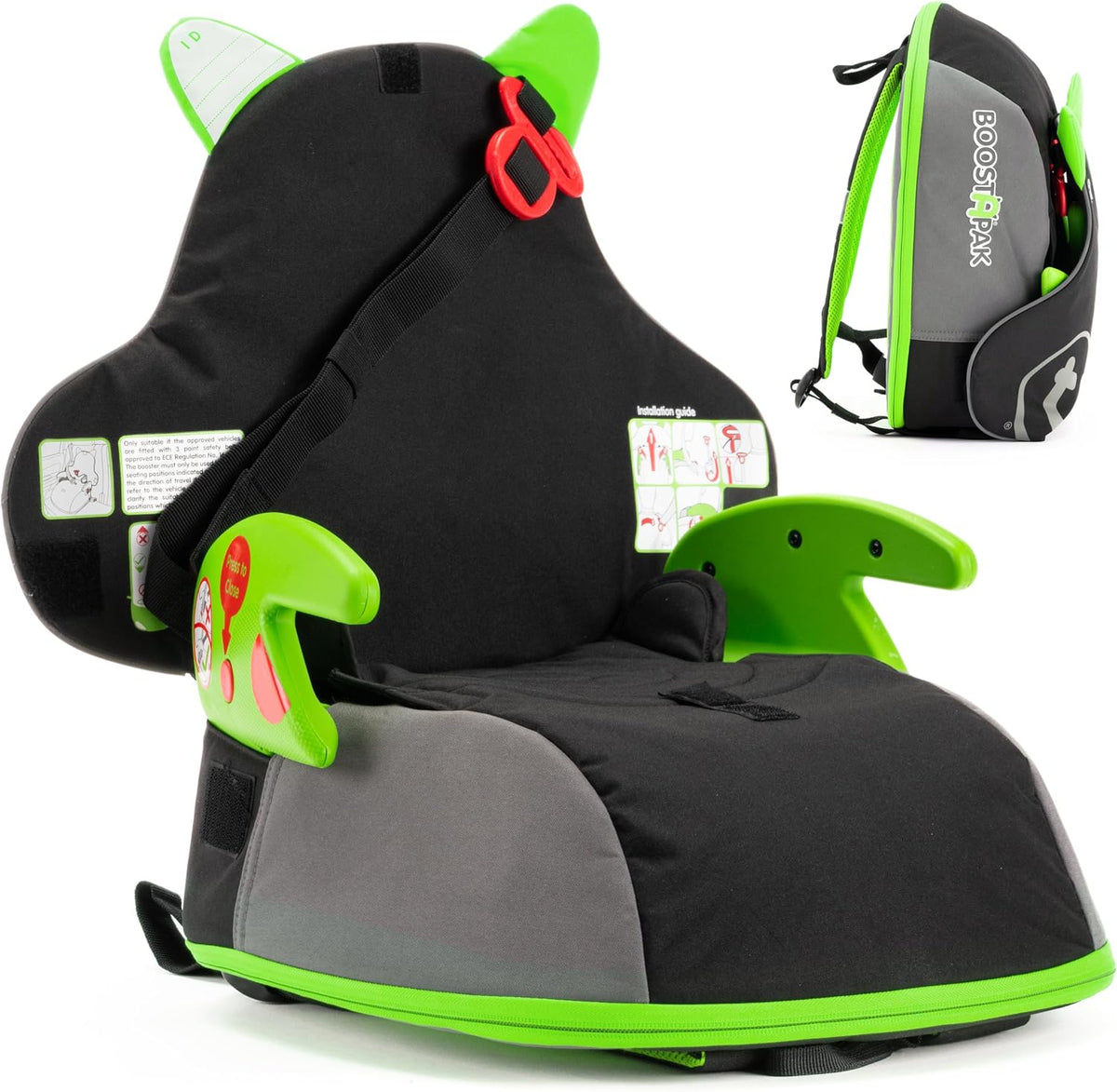 Trunki BoostApak green 2-in-1 portable child car booster seat backpack main view