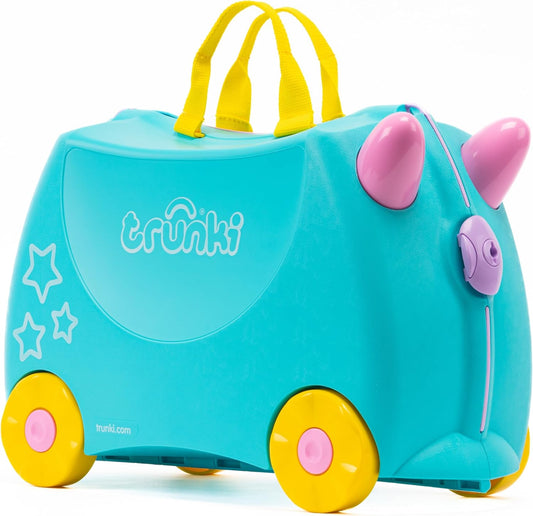 Trunki children ride-on suitcase Una The Unicorn turquoise main front view