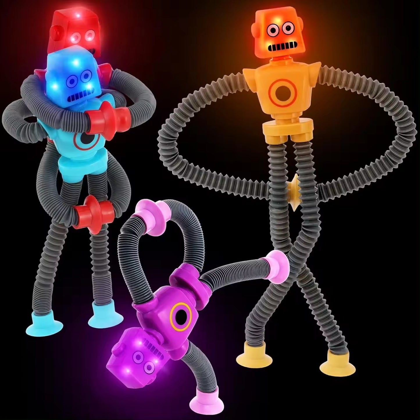 Kids-Up Pop Tubes LED Robot Light Up Fidget Tubes Sensory Toys Pack Robot Telescopic Suction Cup Toddler Autism Stress Relief Toys