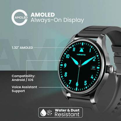 Rear view of Volkano Eon watch showing HR3918 heart rate sensor and 4-pin magnetic charging port