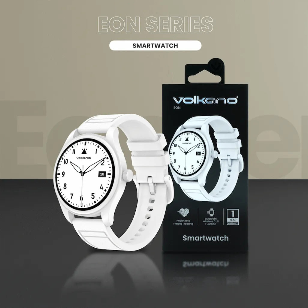 Infographic demonstrating wrist-based Bluetooth 5.4 calling and call logs on Volkano Eon smartwatch