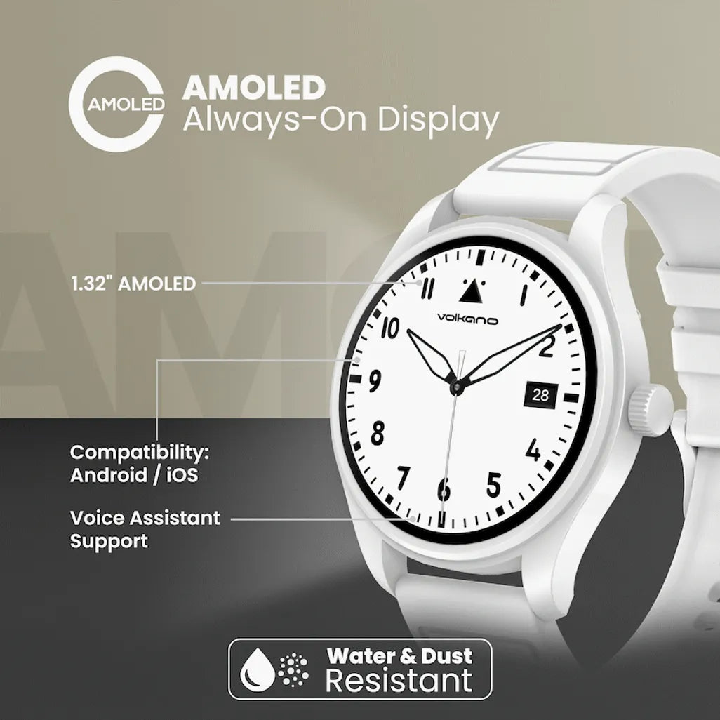 Rear view of Volkano Eon watch showing HR3918 heart rate sensor and 4-pin magnetic charging port
