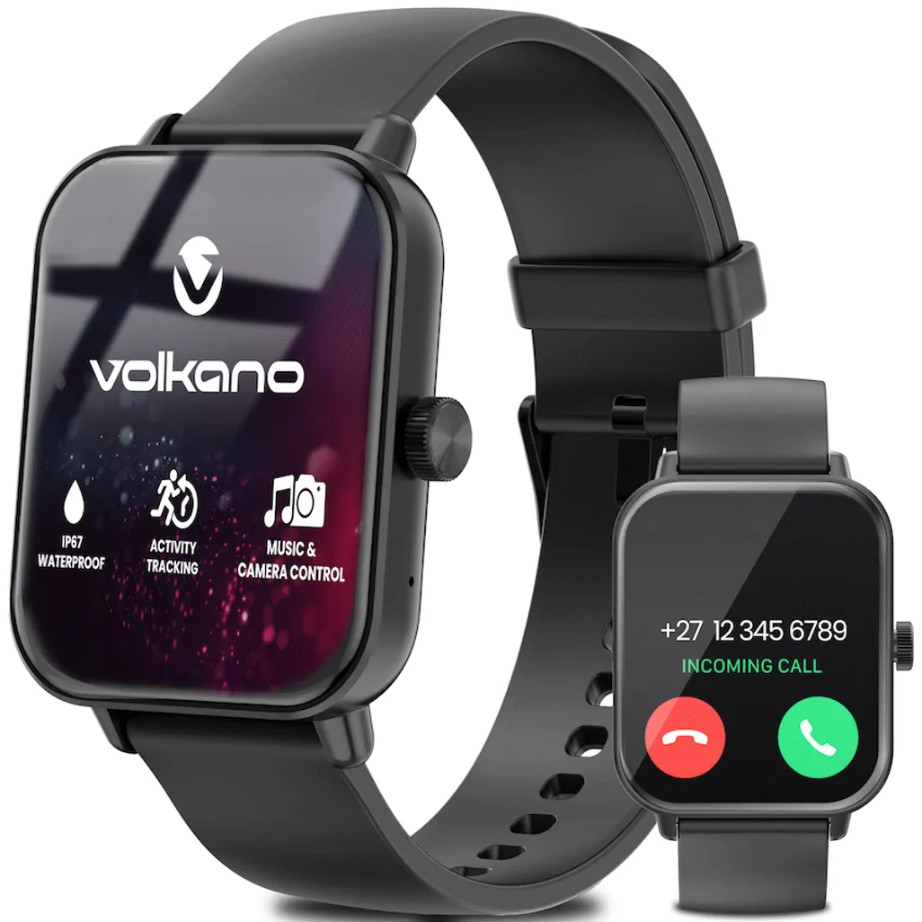 Volkano Essense Series Bluetooth calling smartwatch in black with 1.83 inch touch display front view