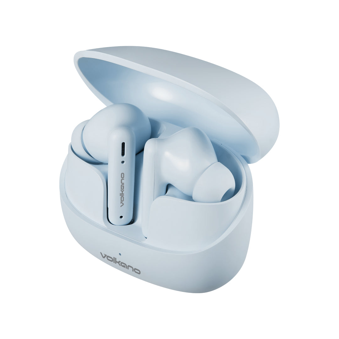 Volkano Jupiter Series TWS true wireless earphones in charging case front view