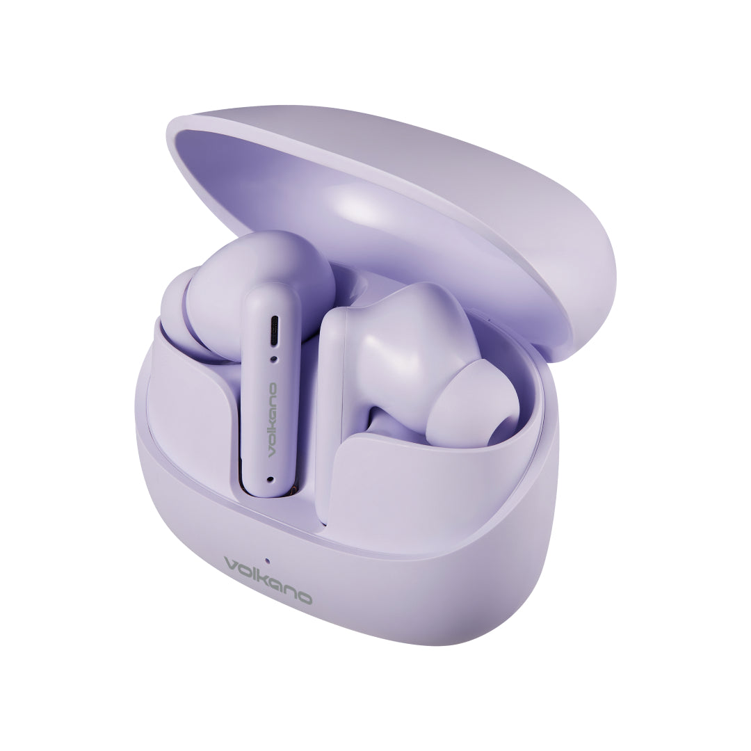 Volkano Jupiter Series TWS true wireless earphones in charging case front view