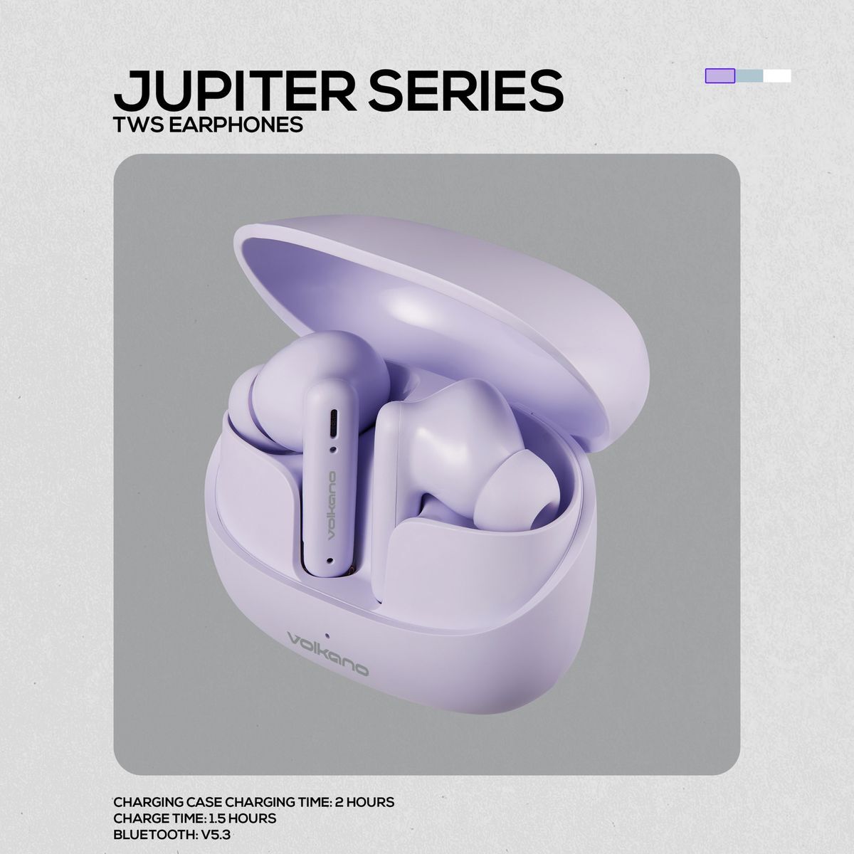 Unboxing layout displaying Jupiter earbuds charging case USB-C cable and extra eartips