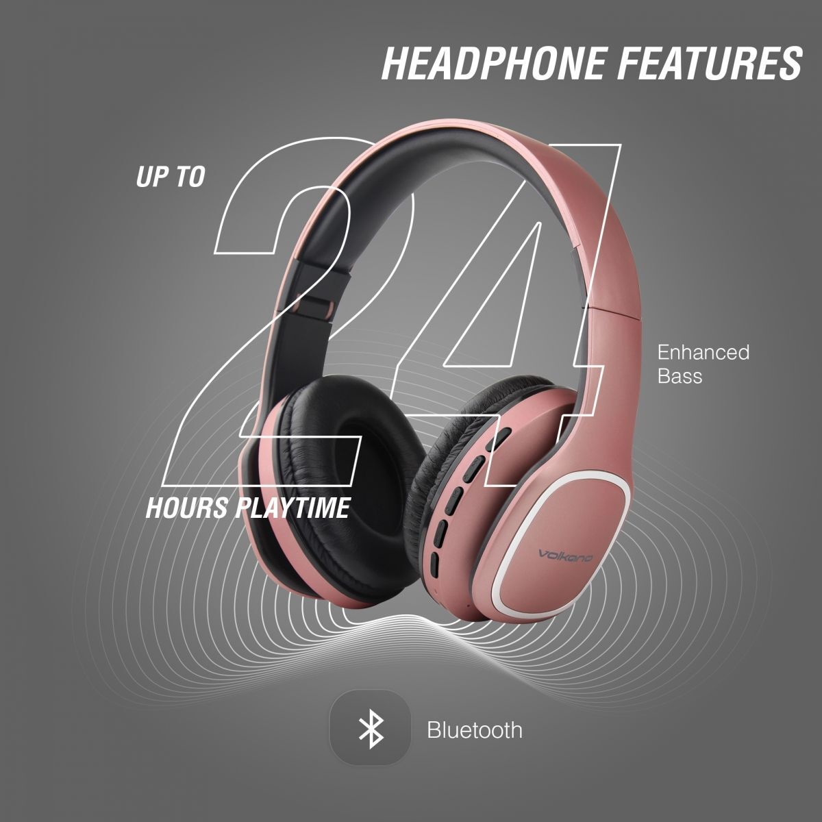 Official retail box packaging for Volkano Phonic Series Bluetooth headphones