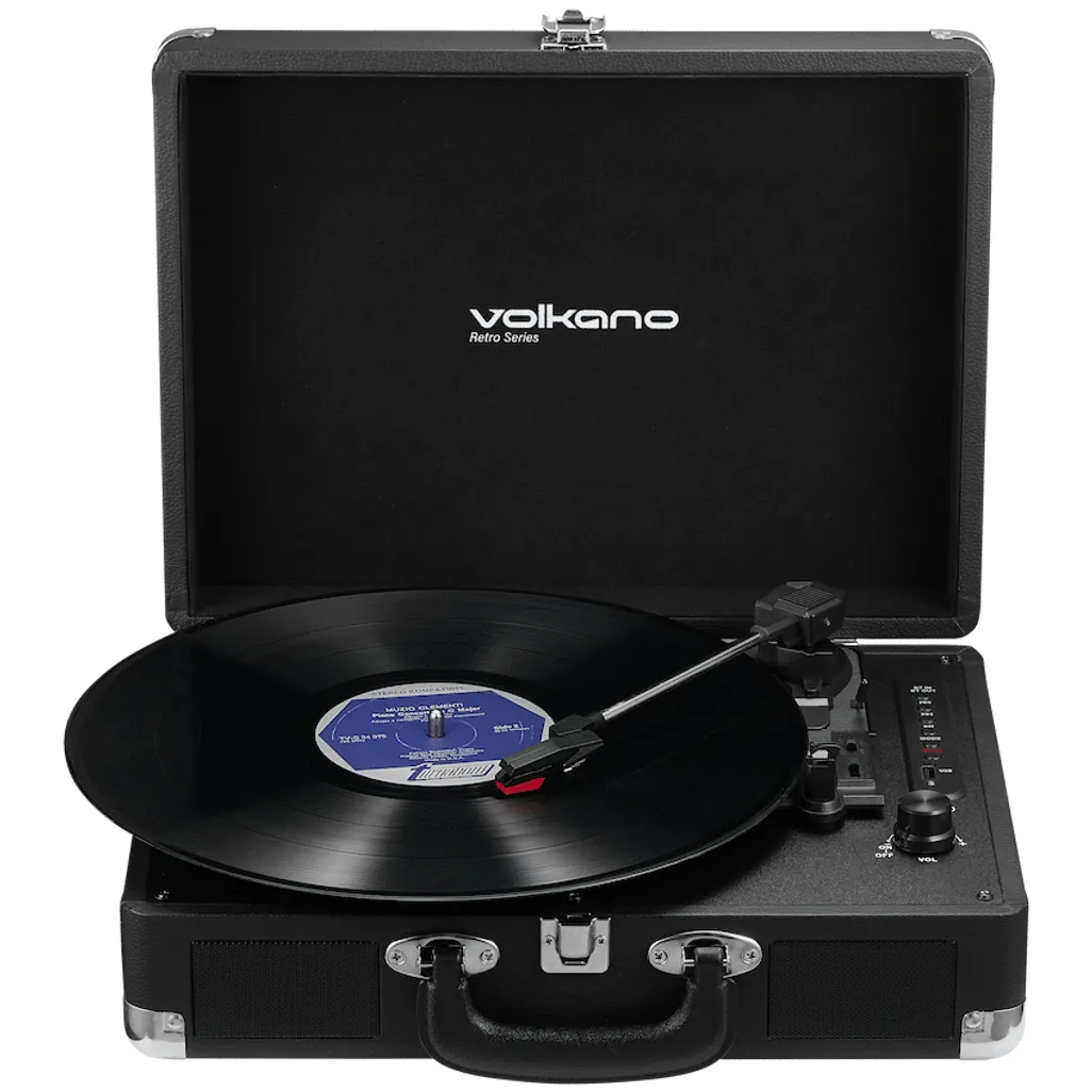 Official retail box packaging for Volkano Retro Series Bluetooth Turntable