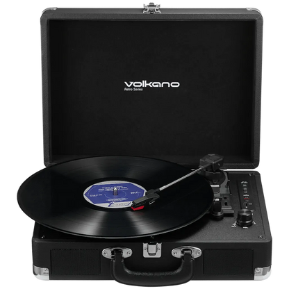 Official retail box packaging for Volkano Retro Series Bluetooth Turntable
