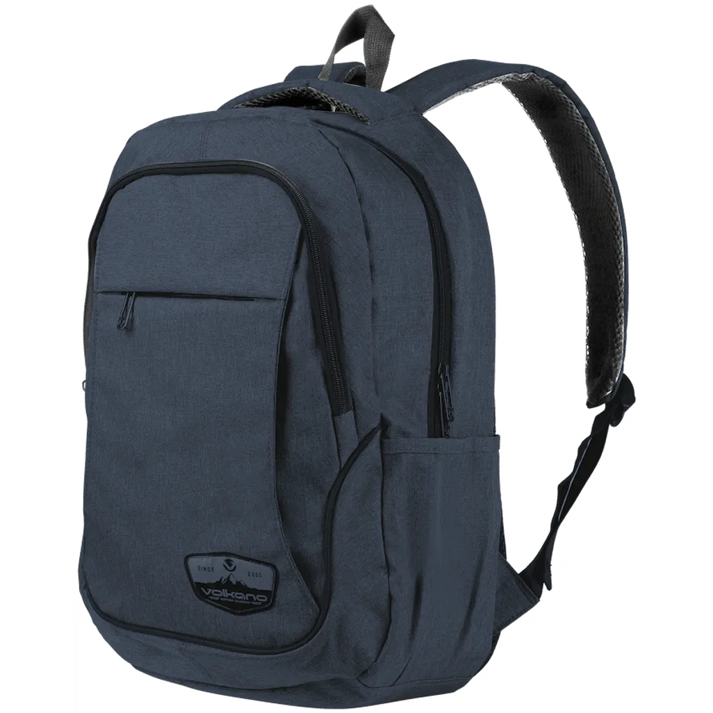 Interior view of navy Volkano Victory backpack showing laptop sleeve and storage space