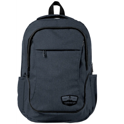 Side mesh pocket view on navy Volkano Victory student backpack