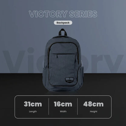 Rear view of Volkano Victory navy backpack highlighting ergonomic padded shoulder straps