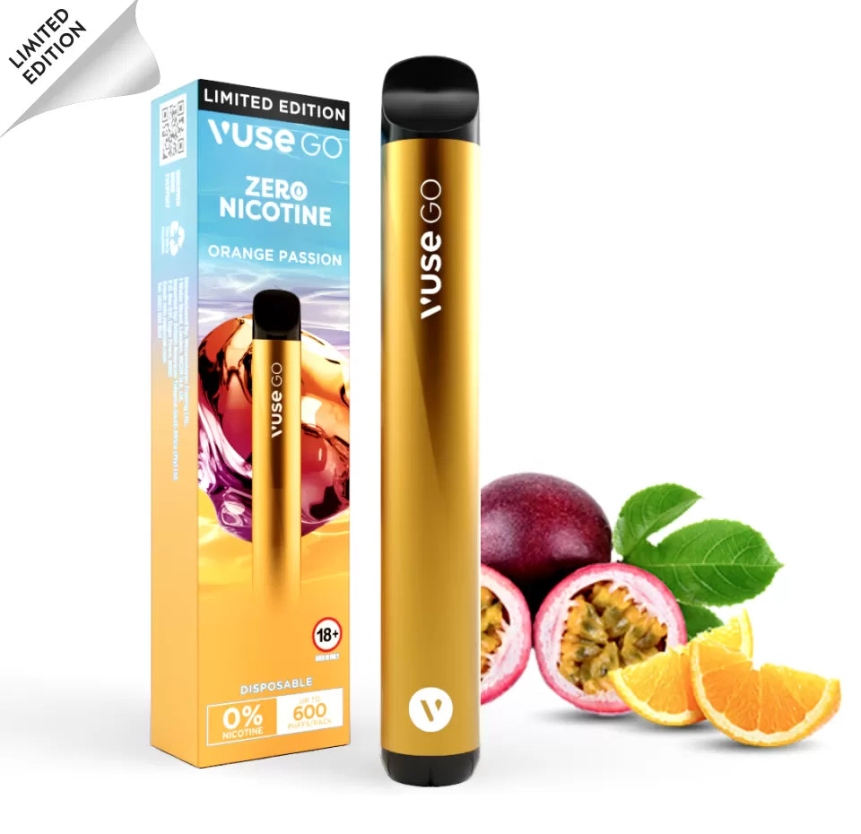 VUSE GO ORANGE PASSION Disposable vape 600 Puffs Zero Nicotine Pack of 2