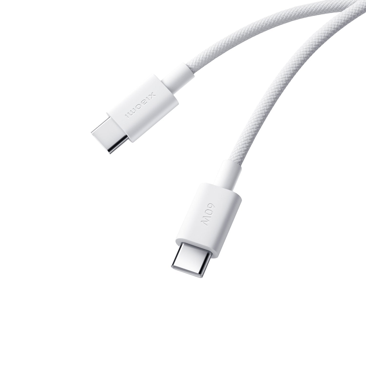 Xiaomi 3A braided USB Type-C to USB Type-C cable 1m white coiled on clean background