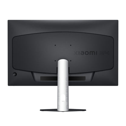 Back panel view of Xiaomi G24i monitor showing 75x75mm VESA mount holes and function button