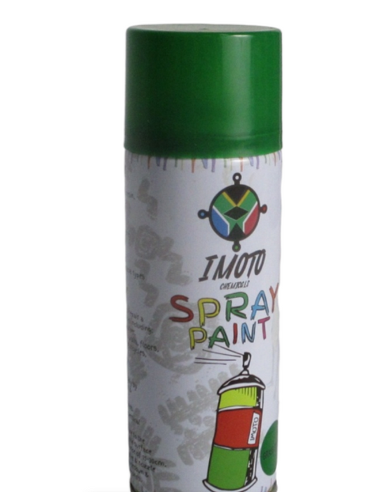 Imoto Spray Paint
Quick Dry
• Rust Inhibitor
• Lead Free
• Suitable for interior and exterior applications

hermoplastic Acrylic Resin
Good Leveling
High Coverage
Quick Drying
Strong Adhesiveness
Rich Color &amp; High lustre
Matches well with Various Types Of Paint Primers
Impact Enduring
Can Be Used To Paint &amp; Repairs a Wide Variety of Surfaces Including
Metal, Wood. Glass, Leather

What's in the box
1 x Imoto Spray Paint