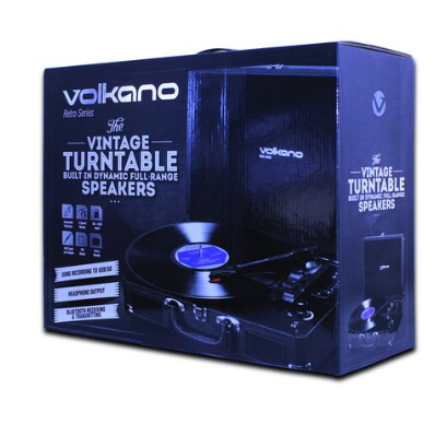 Volkano Retro Series Turntable with Portable Case & Speaker - Black