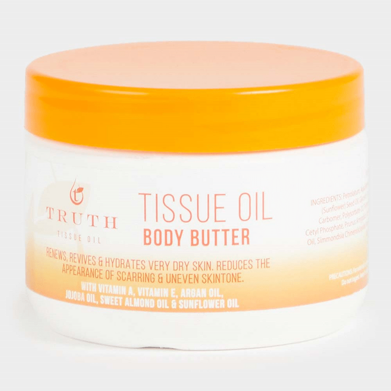 Tissue Body Butter Provides the full body moisture, nourishes and Hydrates the dry skin. Reduces the appearance of scarring &amp; Uneven Skin tone.
Provides the body with a full Moisture, it nourishes and Hydrates the dry skin.

Ingredients
Vitamin A, Vitamin E, Argan oil, Jojoba oil, Sweet almond oil &amp; Sunflower oil

What's in the box
1 X Tub Tissue Body Butter